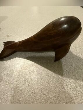 Vintage Ironwood Whale Hand Carved Wooden Figure 7 inch